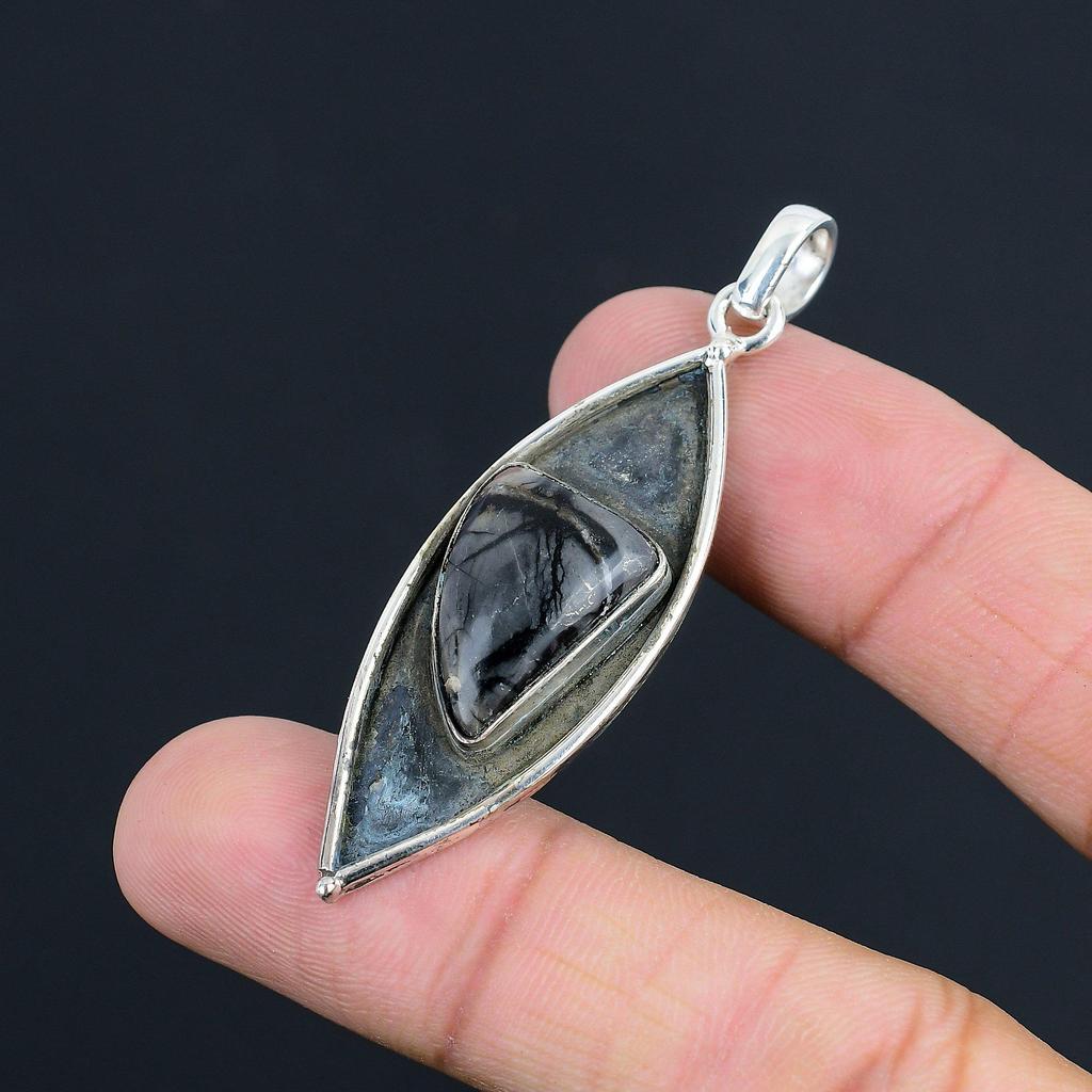 Natural Picasso Jasper Gemstone Jewelry 925 Sterling Silver Pendant For Women
