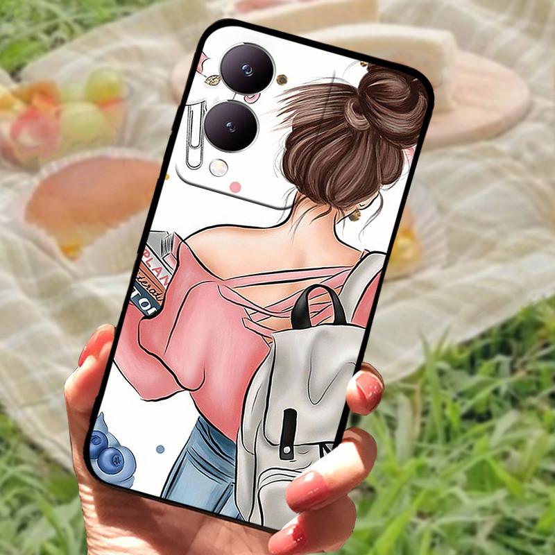 Für Vivo Y17s Hülle Mode Cartoon Schwarz Silikon Weiche Rückseite Hülle Für Vivo Y17s Handyhülle Cover 6,56" Y 17 s Funda Coque