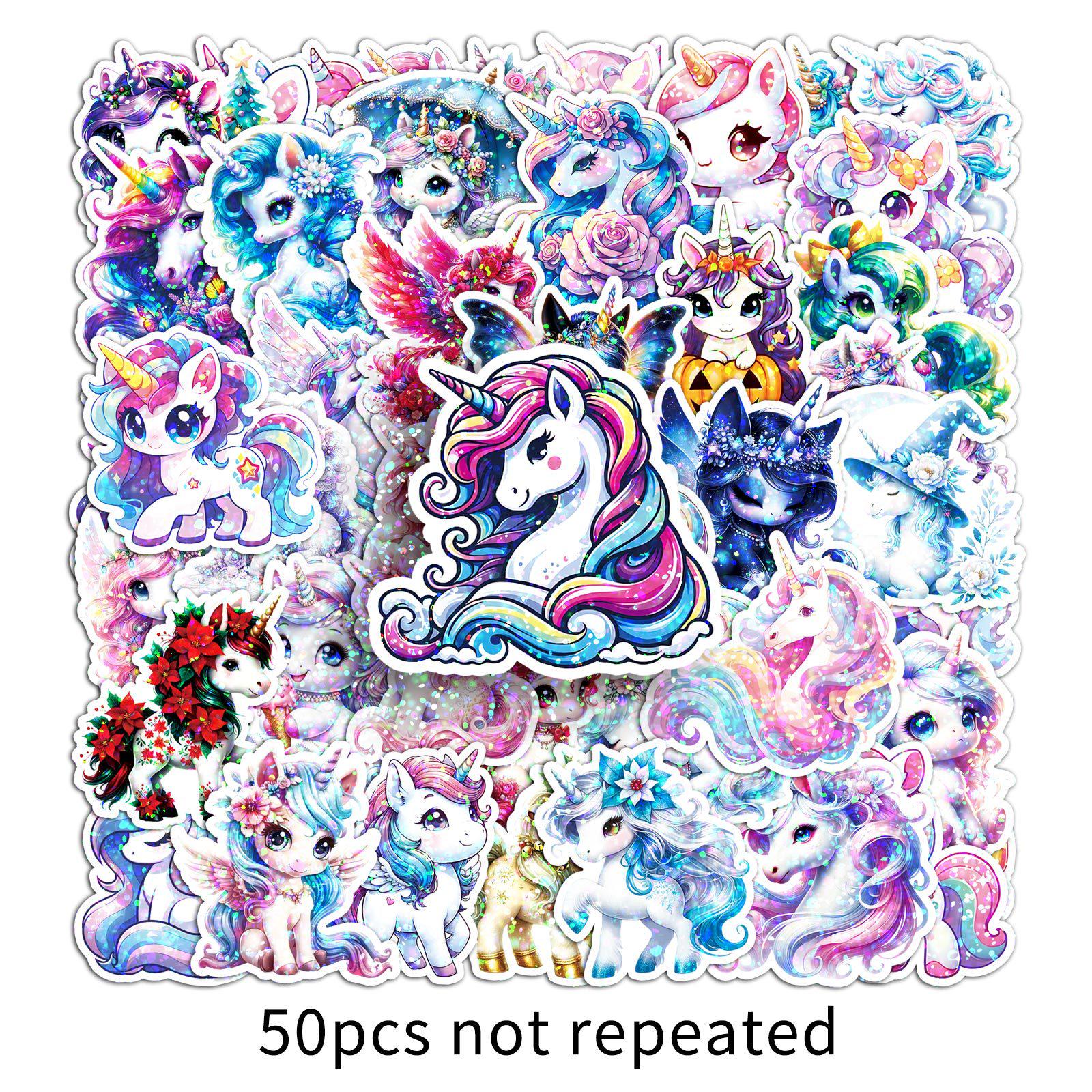 

50 Cute Holographic Rainbow Horse & Unicorn Stickers for Journals & DIY