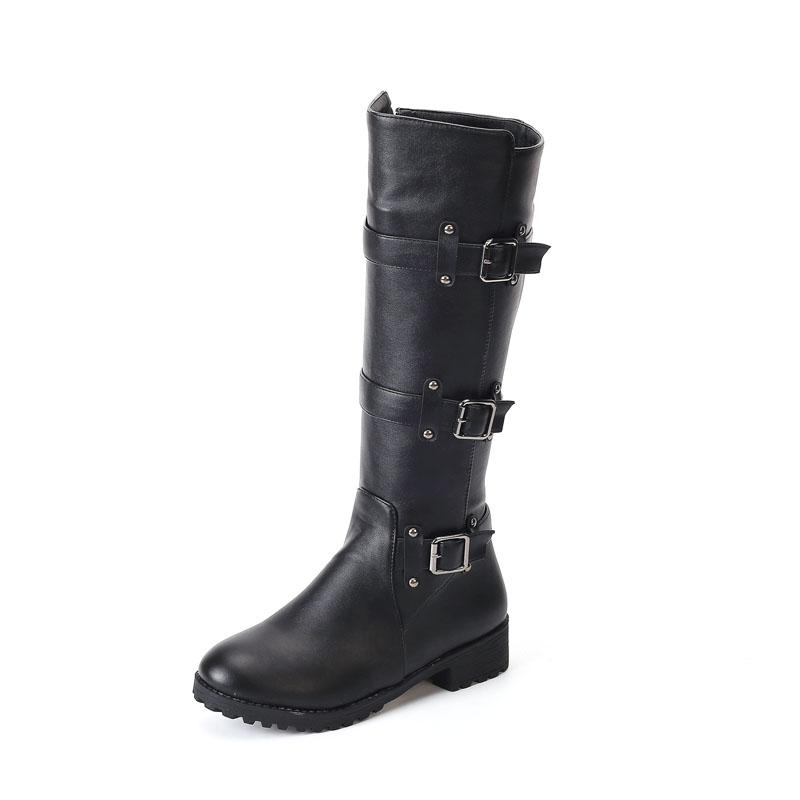 Classic Buckle Strap Knee High Boots for Women Autumn Winter Casual Low Heels High Riding Boot Round Toe Lady Shoes WSH5388