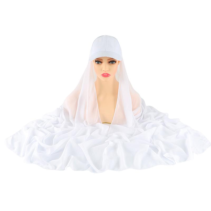 Casual Simple Chiffon Baseball Cap All-In-One Scarf Women'S Fashion Solid Color Baseball Cap Scarf Accessories Instant Hijab