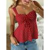 Women Summer New French Polka Dot Drawstring Waist Peplum Hem Cami Top