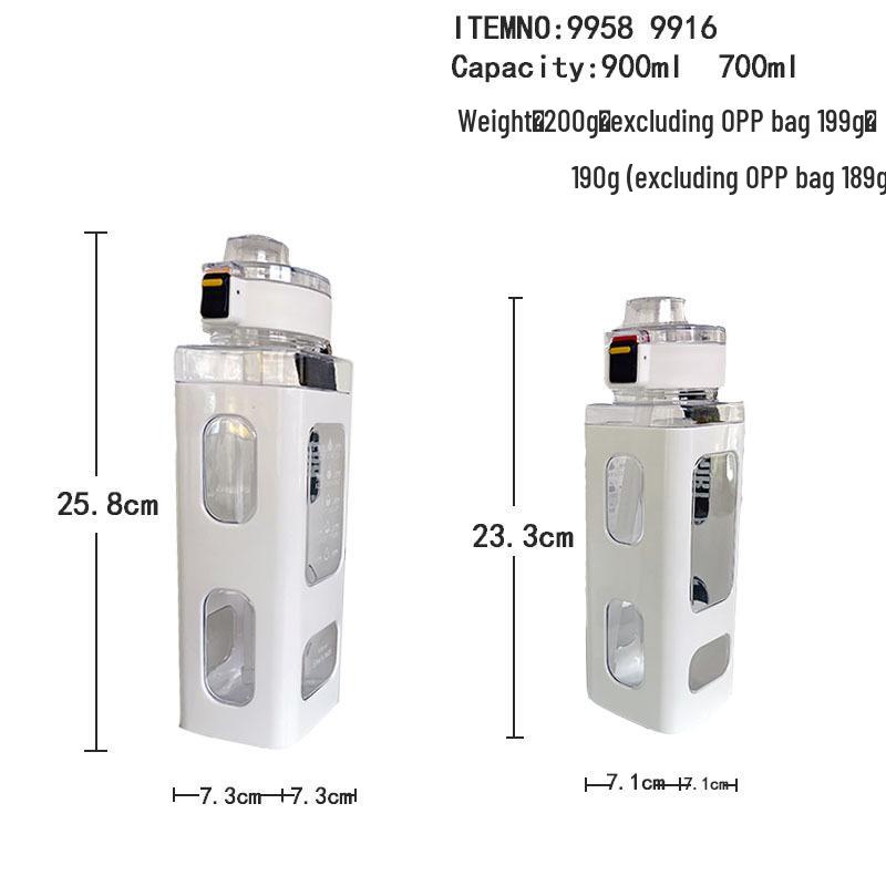 700ml Creative Portable Square Sports Water Bottle with Handle and Straw