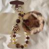Vintage Personalized Fur Ball Pendant Leopard Print Bead Bracelet Suitable For Universal Ccd Headphone Keychain