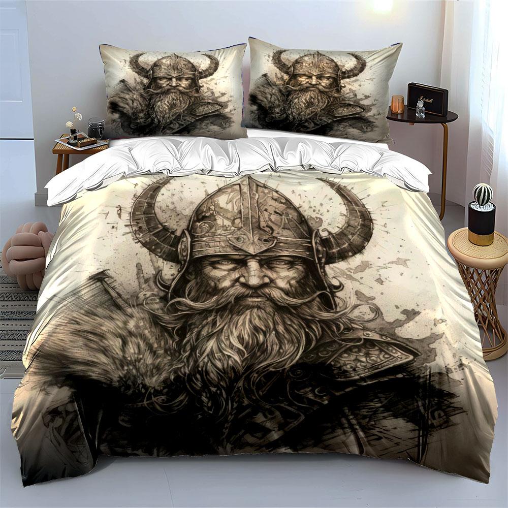 Viking warrior head design. Bedding sets Duvet cover sets Duvet covers Pillowcases(1*Duvet Cover 2*Pillowcases without duvet insert)