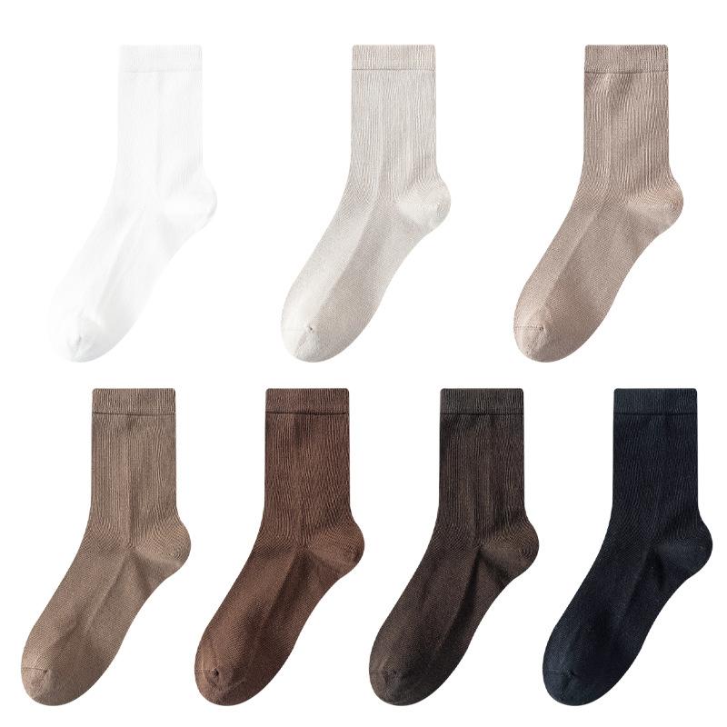 Men's Autumn and Winter Boneless Mid-calf Socks, High Cotton Antibacterial, Deodorizing and Sweat-absorbing Men's Black Business Long Calf Socks