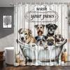 Funny Dog Shower Curtain Vintage Cute Puppy In Bathtub Bubbles Retro Hilarious Animal Lovely Pet Rustic Wooden Board Bathroom