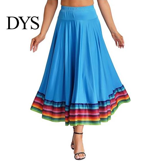 Grote Zwaaiende Zoom Rok Maxi Dames Volksdans Elastische Taille Spaanse Vrouwen Wijde Regenboog Mexicaanse Flamenco Optreden Kleurrijke Onderkant