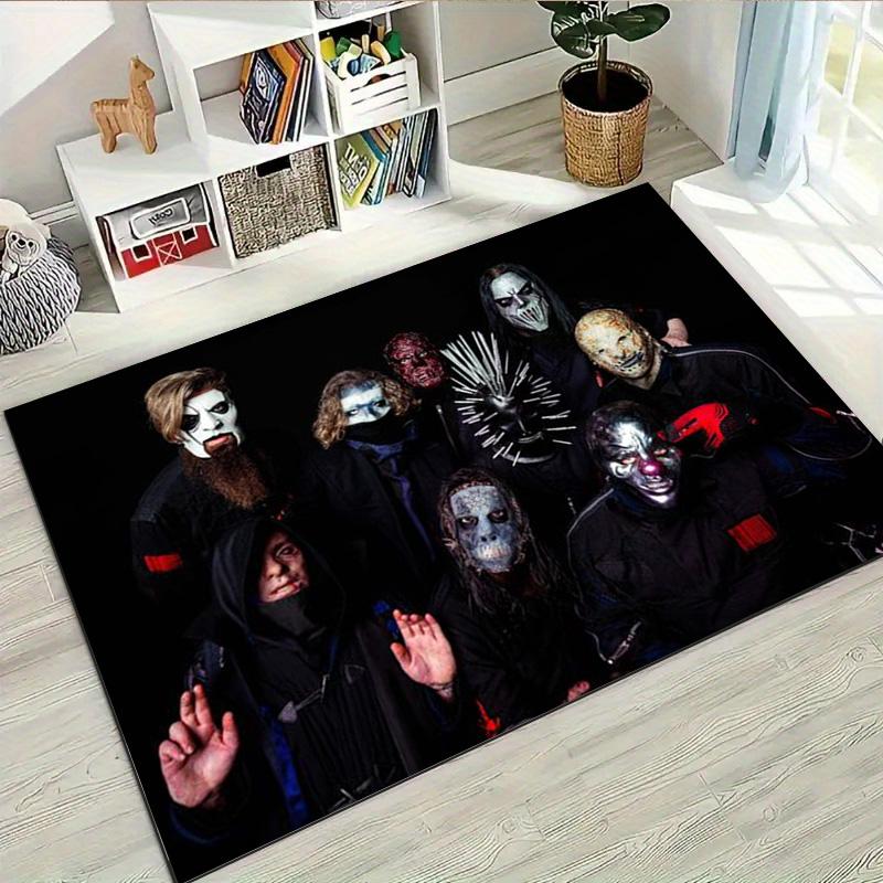 Slipknot Pentagram Logo Area Rug Non Slip Mat, Vintage Dark Wood Grain Carpet for Game Room Rock Fan Decor