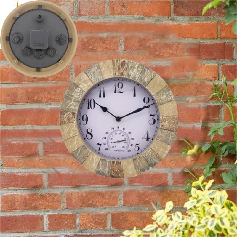 Smart Stonegate Garden Sandstone Wall Clock Thermometer Waterproof Outdoors