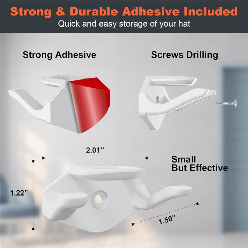 AEE2-16 PCS Adhesive Hat Hooks For Baseball Caps, Strong Hat Organizer, Minimalist Hat Display, Hat Hangers For Wall (White)
