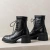 Retro Lace Up Chunky Heel Women Ankle Punk Back Zipper Round Toe Knight Fashion Non Slip Short for Adult Women