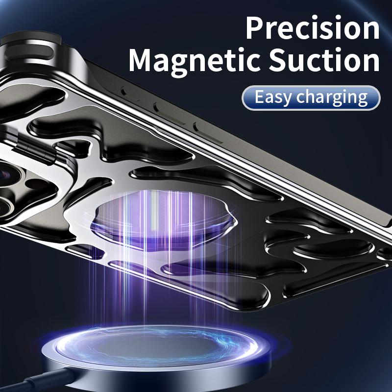 Auspicious Cloud Series For iPhone 13 Magnetic Case Aluminum Alloy Hollow Kickstand Phone Cover