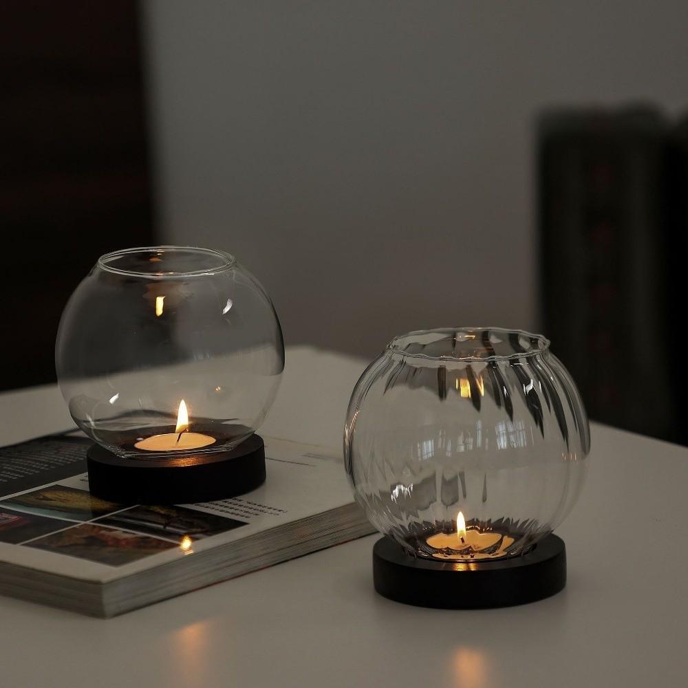 Glass Candlesticks Transparent Round Tealight Retro Candle Holder  Dinner Table Decoration