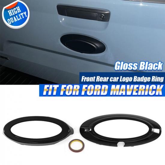 Black Fits Ford Maverick 2022 Front+Rear Logo Emblem Badge Ring Covers Trim Pair