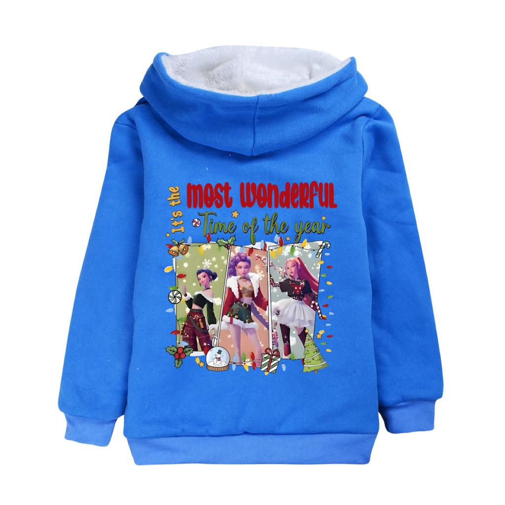 5096 Casual Winter Thick Kids Girls Kpop Zoey Mira Rumi Print Long Sleeves Velvet Warm Coat Jacket