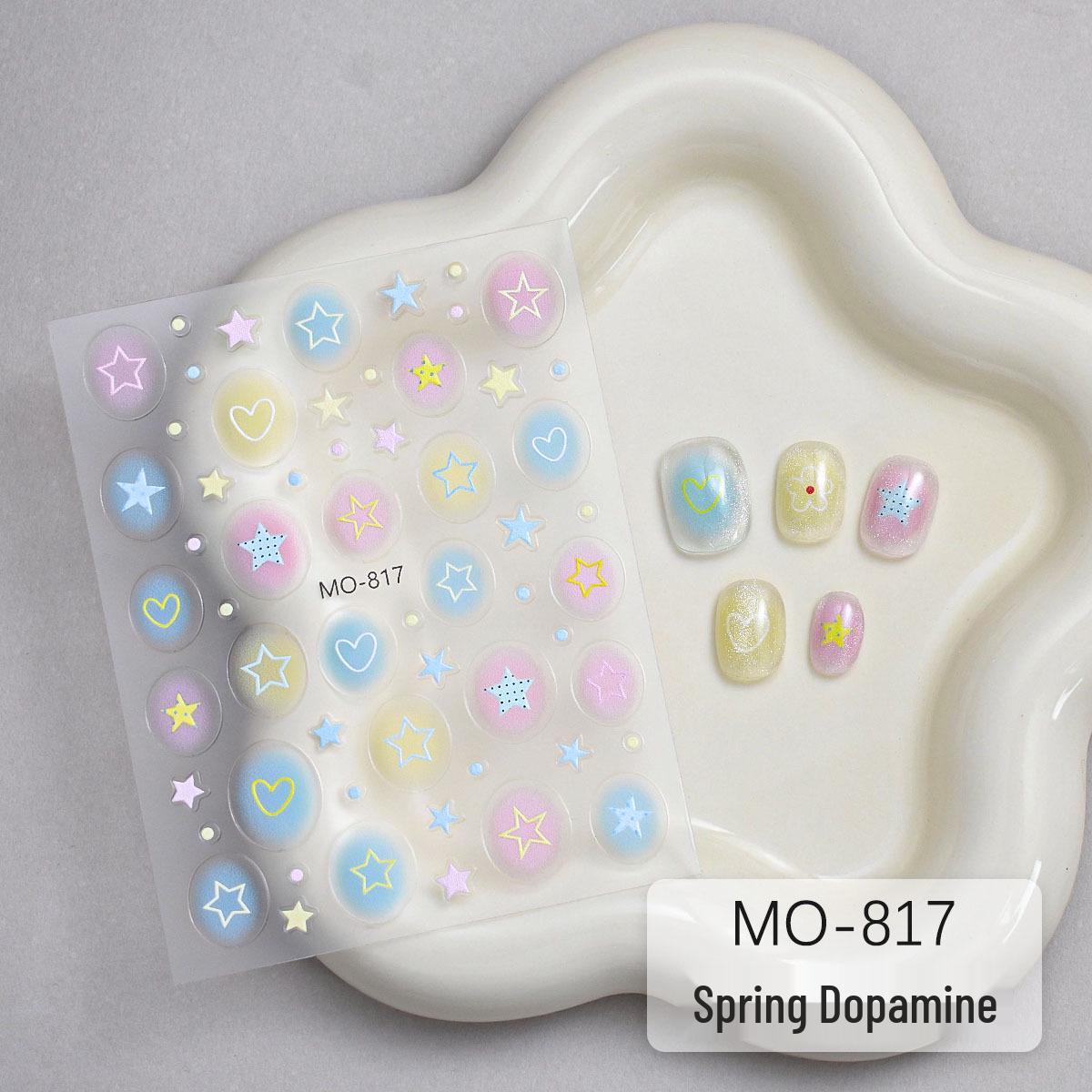 Dopamine Star Flower 3D Embossed Heart Nail Stickers