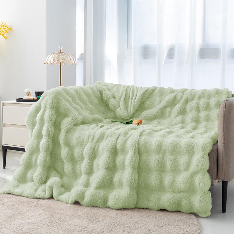 Imitation Rabbit Fur Plush Blanket Winter Warmth Comfortable Blankets Bed Luxury Warm Sofa Cover Throw Blanket and Pillowcase