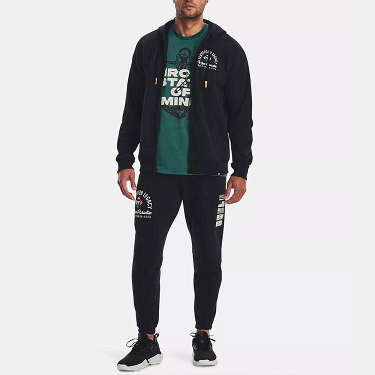 Under Armour Bluza z kapturem w stylu amerykańskim z nadrukiem literowym i kapturem zapinanym na zamek, bluza z długim rękawem dla mężczyzn, czarna 1377436-001