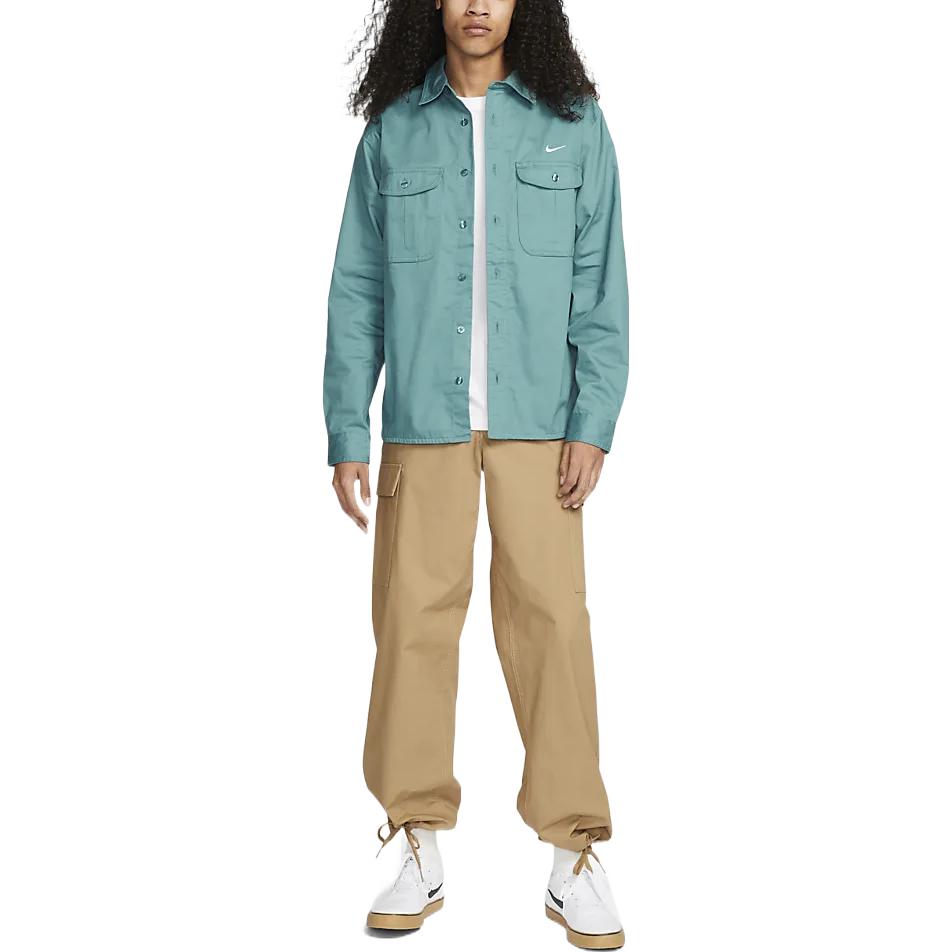 Nike SB Solid Logo Embroidered Skateboard Fashion Soft Comfortable Long Sleeve Shirt Unisex shirts Mineral-Blue DQ6288-379