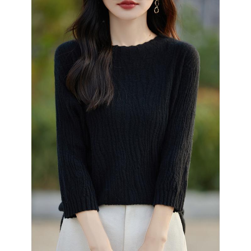 

Женская трикотажная футболка с коротким рукавом и круглым вырезом, новая модель весна-осень, с базовой рубашкой внутри, топ средней длины, омолаживающий XXL чёрный