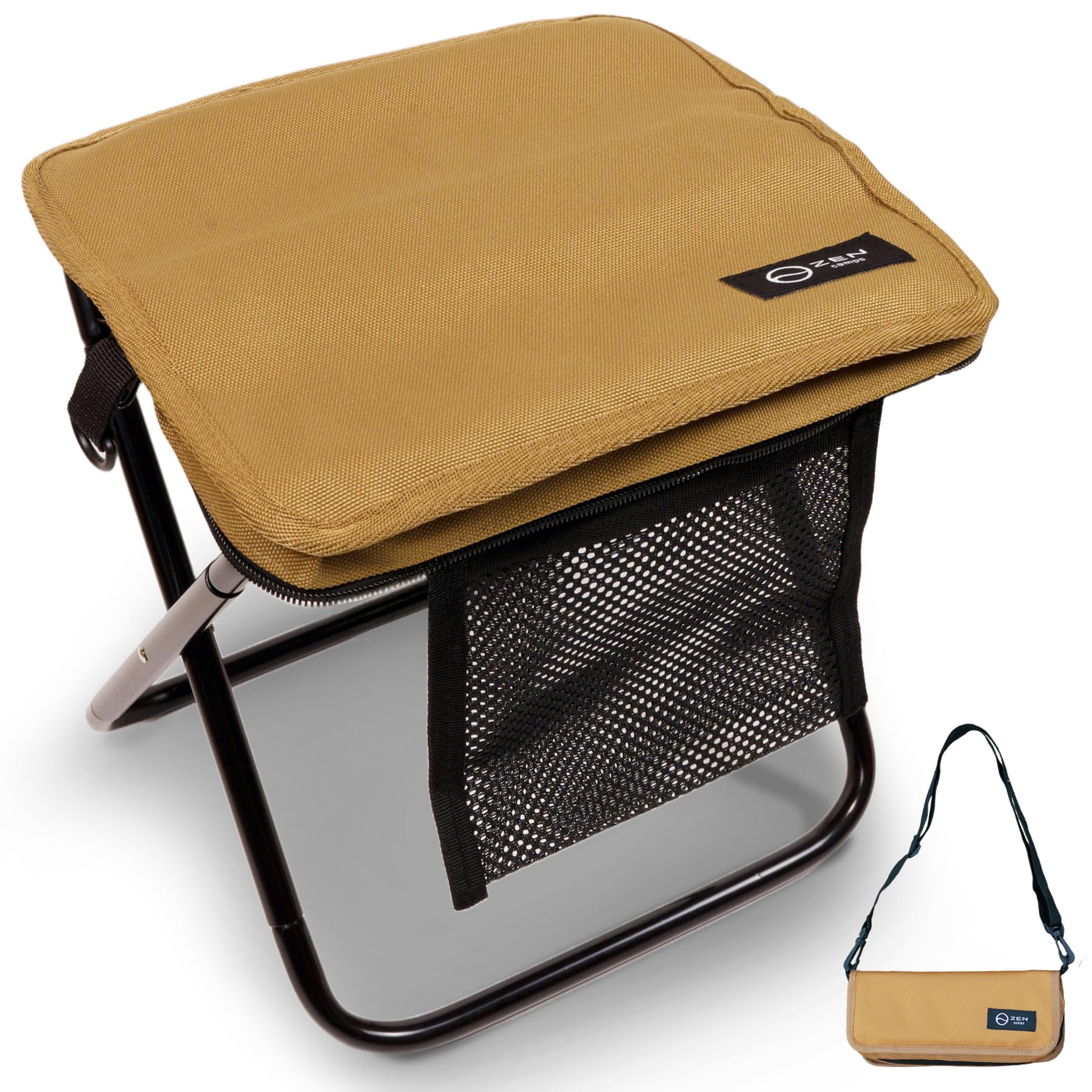 

ZEN Camps QuickSit Chair, Folding Camping Chair with Shoulder Strap, Lightweight and Compact, 220 lbs (100 kg) Weight Capacity (Beige)