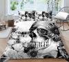3D Black Skull Head Pattern Bedding Single Double Bed Full Size Special Skull Head Print Pillowcase and Quilt Cover 2 or 3 Comfortable Home Decoration