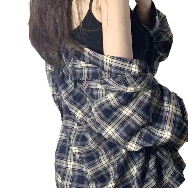 Plaid shirt women's spring and autumn new design sense niche outer wear sunscreen shirt high sense long sleeve top coat
