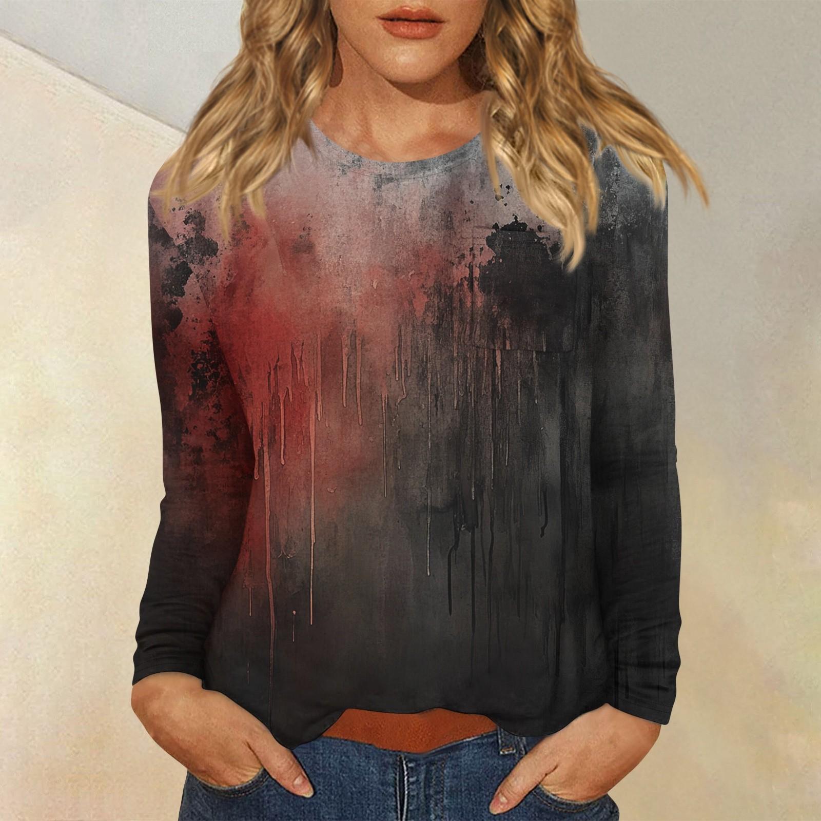 

Женский повседневный топ с длинными рукавами и круглым вырезом с принтом на тему Хэллоуина L