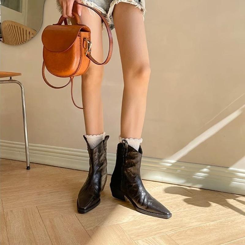 

Fashion New Fashionable Pointed Toe Slimming Chunky Heel Short Boots for Women Thick Sole Single Ankle Boots 42 чёрный