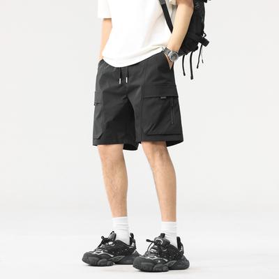Summer Men's Retro Overalls Washed Straight Solid Color Five-point Medium Pants Casual Shorts Men
