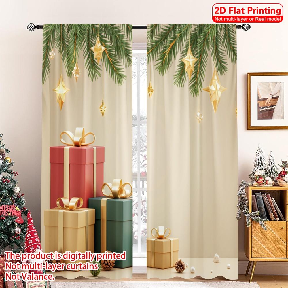 

2 шт. рождественские шторы с плоской 2D печатью, рождественские подарки, украшения-шишки, звезды, ткань, без электричества, праздничные 52.50×116.00 CM 2pcs