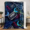 Guitars, cassettes, sneakers, and boomboxes in a colorful retro style. for all seasons blanket lunch break throw gift
