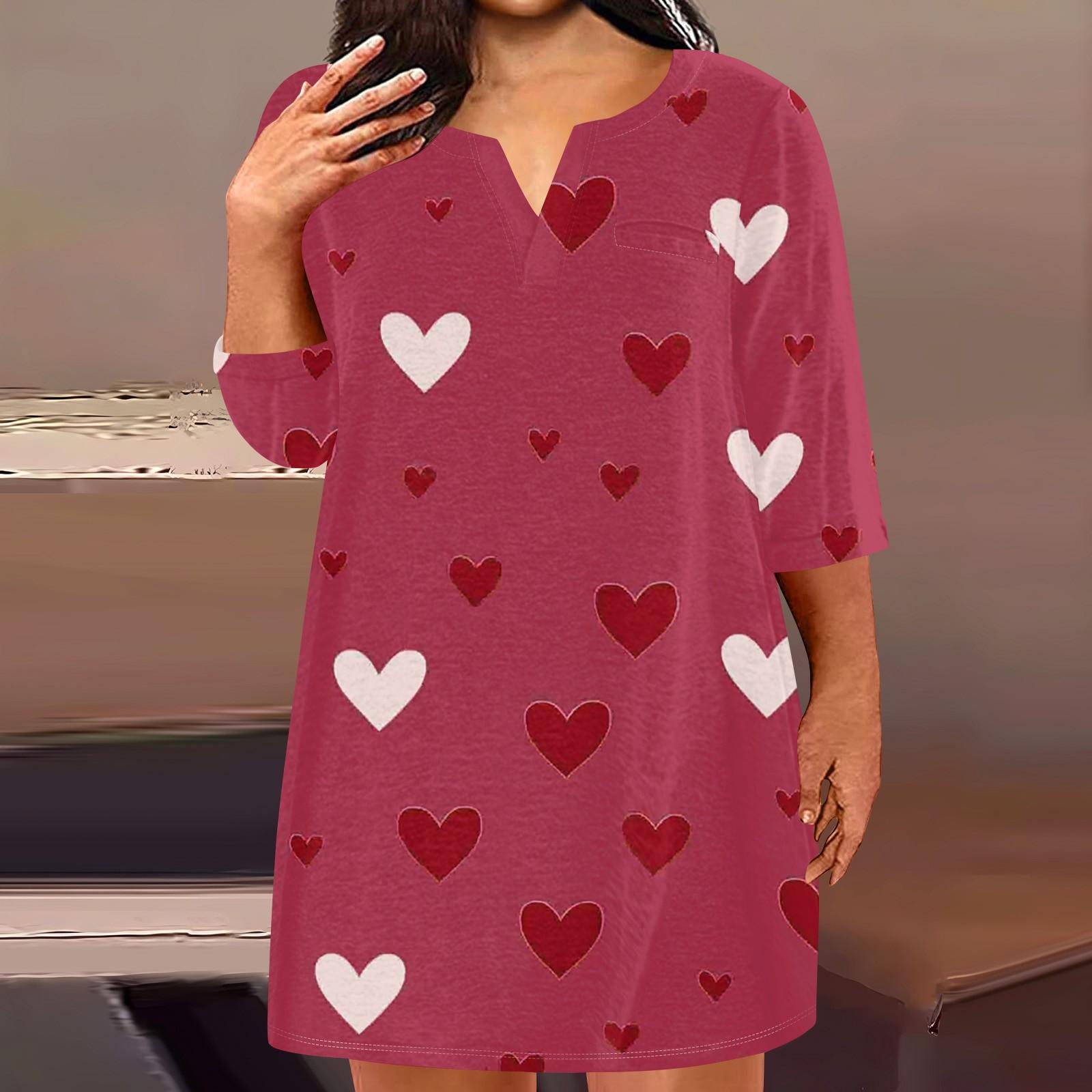 

Женское модное платье больших размеров с V-образным вырезом и рукавом три четверти, повседневное, с принтом «Любовь» и карманами XL киноварь