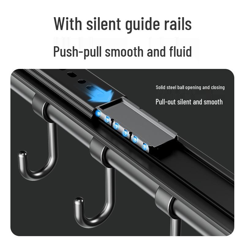 Multi-Functional No-Drill Wall-Mounted Track Hook for Utensils