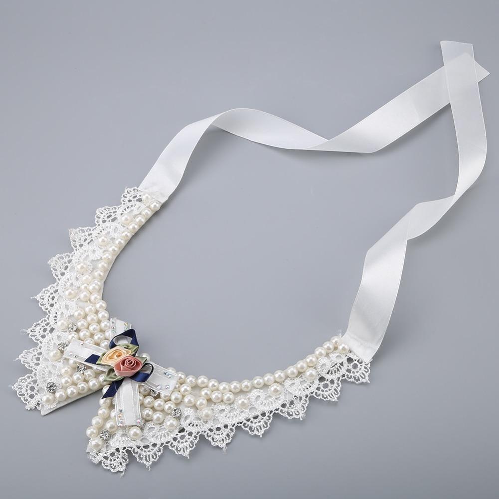 Bow Shape Pet Necklace Soft Liner Dog False Neck Band Pearl Bow Neck Band  Small Medium Breed