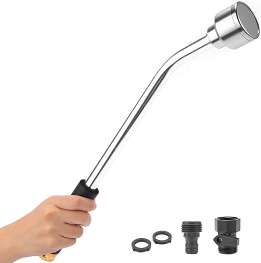 18-inch Soft Rain Watering Wand with Shut Off Valve, Lightweight and Durable Metal Gentle Watering Wand Perfect for Hanging Bask