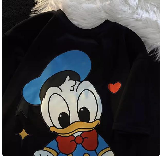 

MINISO Футболки с принтом Дональда Дака Disney Свободные Повседневные Футболки с коротким рукавом Женские Мужские Для пары Универсальные Хит продаж Одежда S