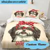 Custom Name 3PCS Vintage Dog Portrait Art Bedding Set, Including 1pc Duvet Cover And 2pcs Pillowcases, Suitable for Dorms and Bedrooms Gift
