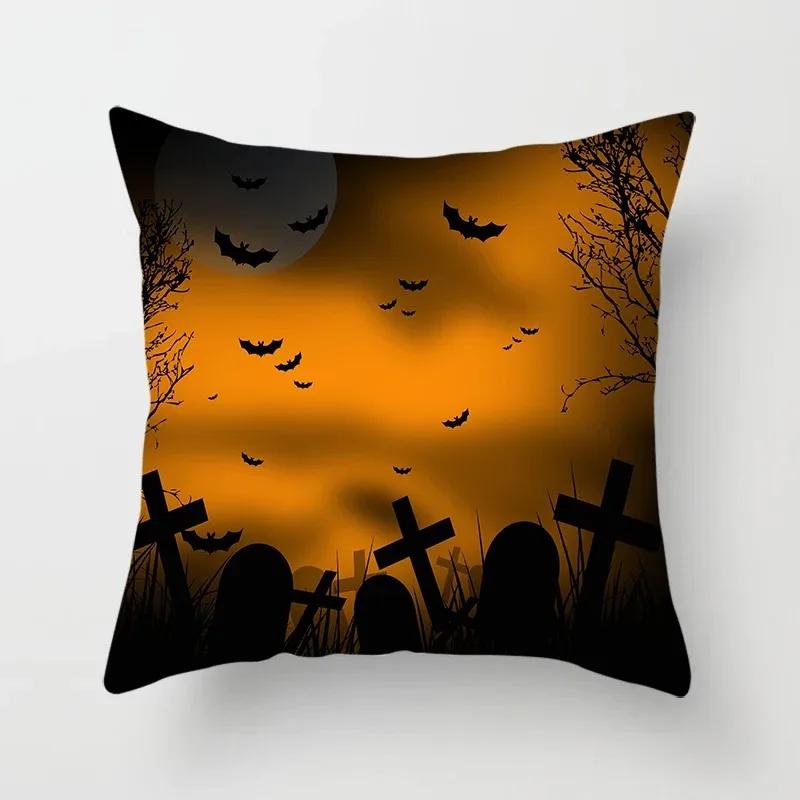 Halloween Theme Pillow Cover Car Office Living Room Sofa Halloween Pumpkin Lantern Decoration Pillow Cover