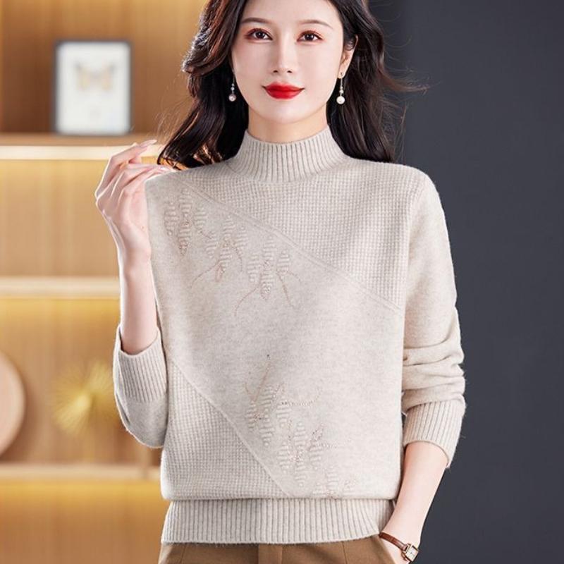 Half-Turtleneck Sweater for Women, Autumn/Winter Fashionable Short Cardigan with Thick Inner Layer