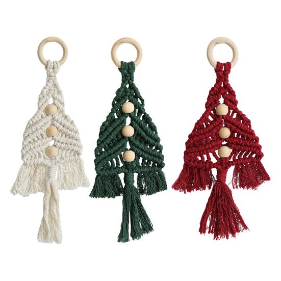 1/3Pcs Christmas Pendant with Golden Bells Colorful Rope Hand-Woven Christmas Tree Shape Seasonal Pendant Holiday Decoration