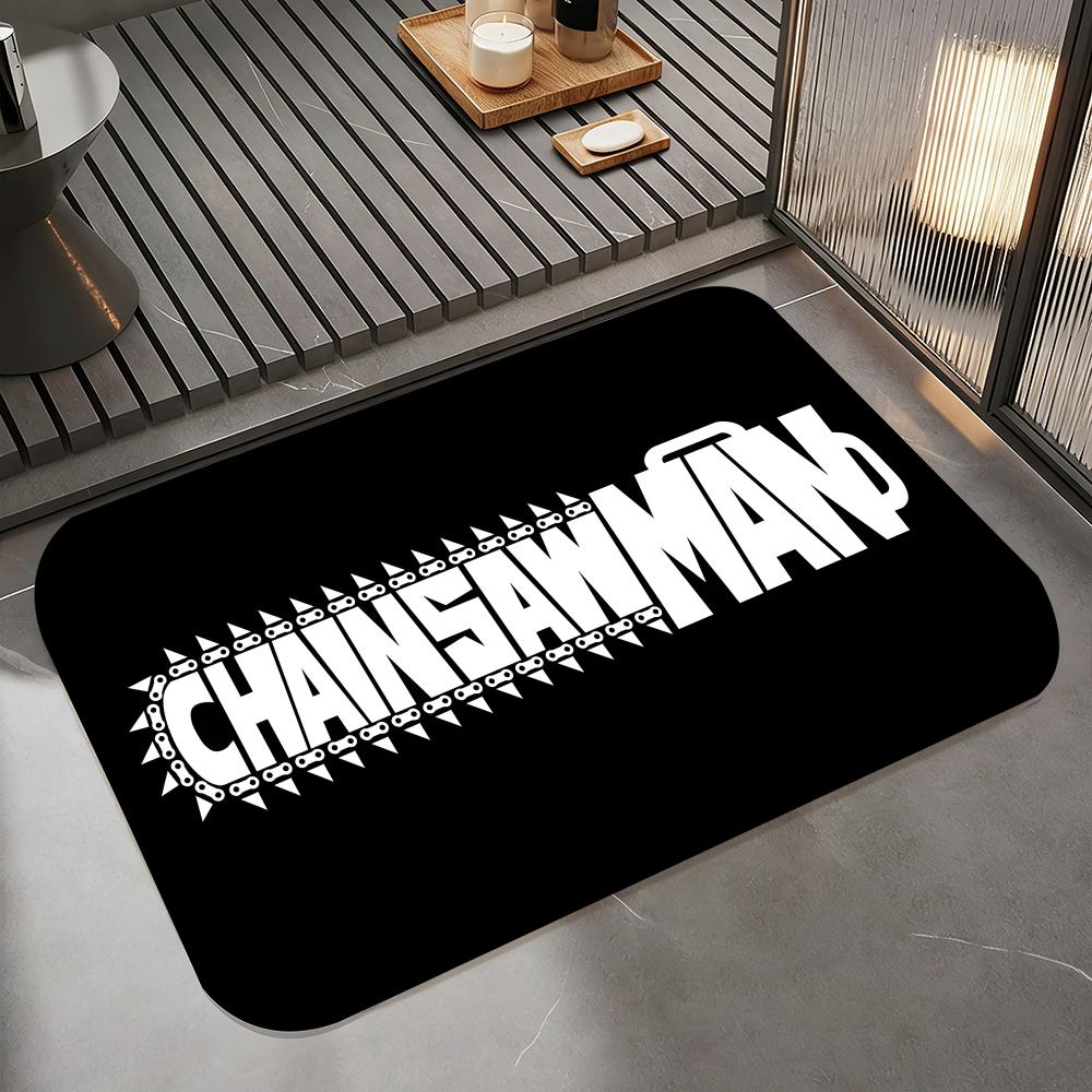 Anime C-Chainsaw Man Floor Mat Diatomite Bath Mat, Quick Dry Absorbent Non-Slip Door Mat