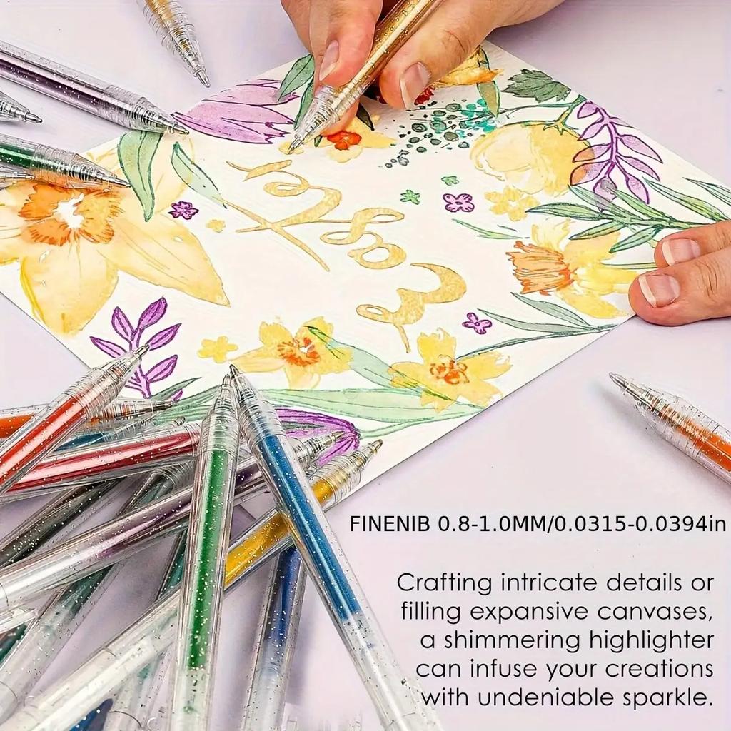 8/24 Color Glitter Gel Pen 1.0mm Metal Glitter Color Ballpoint Pen Paper Cardstock Diary Drawing Marking Coloring DIY Art