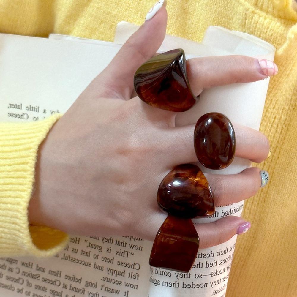 Chubby Oval Finger Ring Geometric Transparent Rings Fashion Exaggerated Resin Rings  Travel
