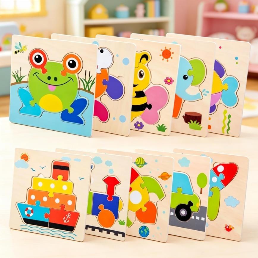 Wooden 3D Puzzles Tangram Shapes Learning Educational Cartoon Animal Intelligence Jigsaw Toys For Children Gift