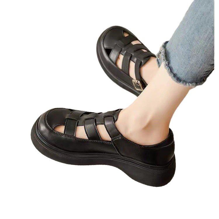 Roman sandals women's summer 2025 new thick-soled popular bag head single shoes with skirt loafer small leather shoes outside