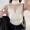 Sleeveless High-Neck Mesh Hollow-Out Women's Knit Top