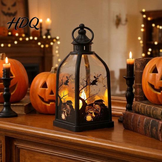 Halloween Decorations Candle Lantern, Decorative Spooky Witch Skeleton Pumpkin Tabletop Decoration Light for Haunted House, Front Porch, Gothic