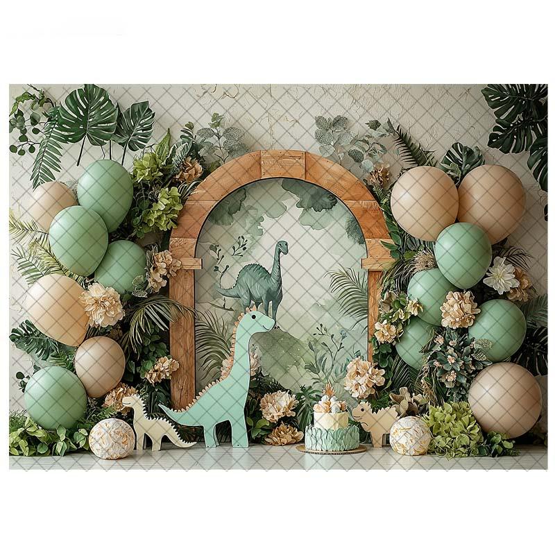 Dinosaur Theme Backdrop Photography Tropical Forest Arch Balloon Decor Birthday Cake Smash Kids Portrait Photo Background Studio